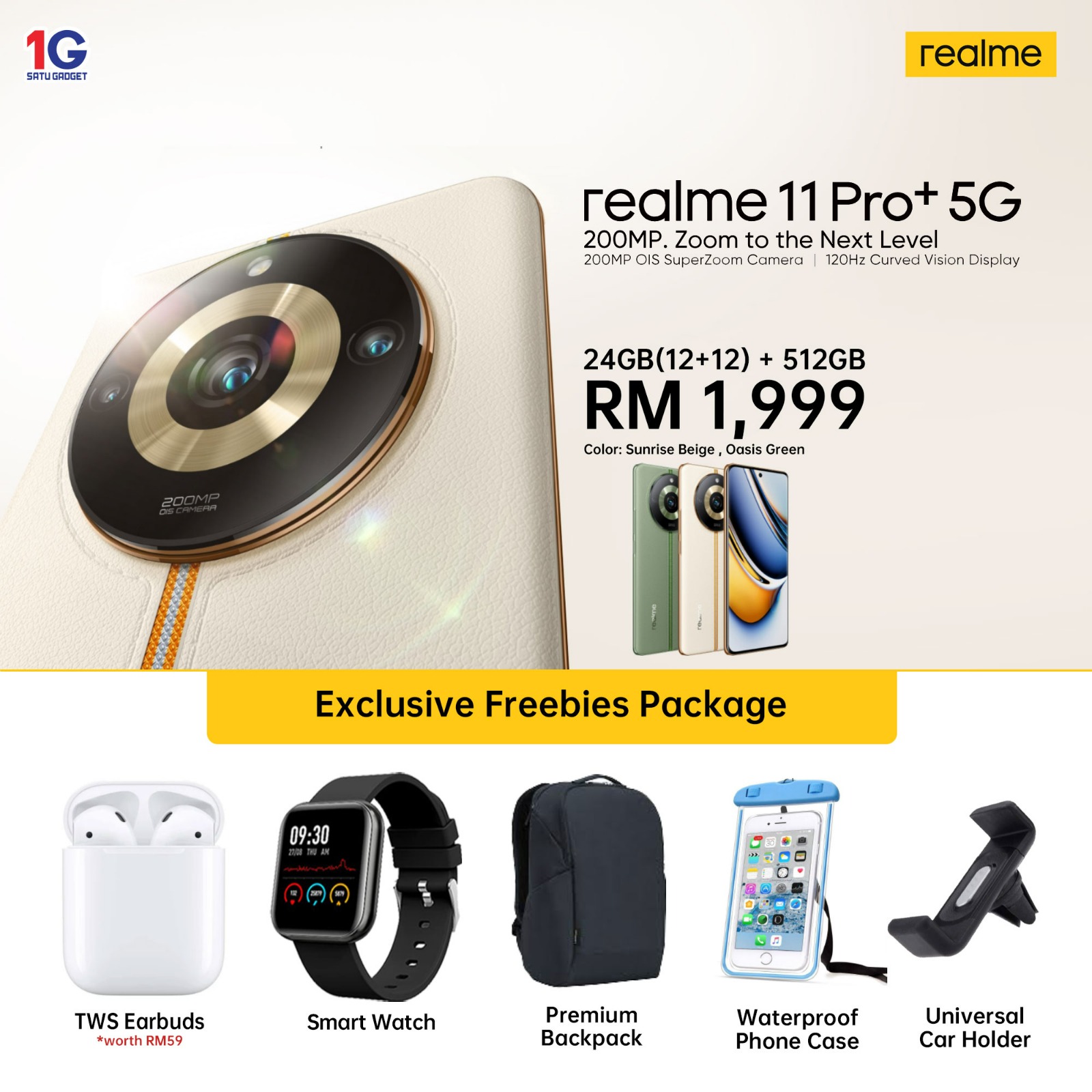 Realme 11 Pro+ 5G | 24GB(12+12) + 512GB - Original Malaysia Set